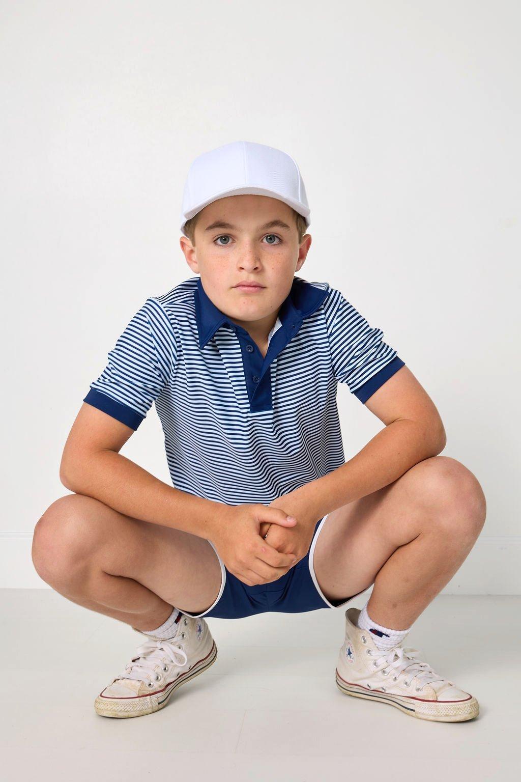 Boys Thin Stripe Polo Shirt- Navy image number 1