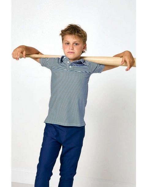 Boys Thin Stripe Polo Shirt- Navy