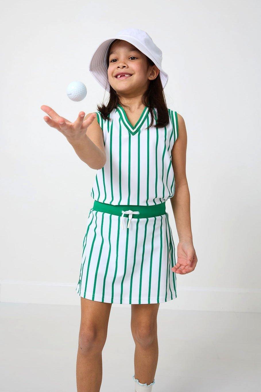 Girls V-Neck Tank Top- Kelly Green Stripe image number 2