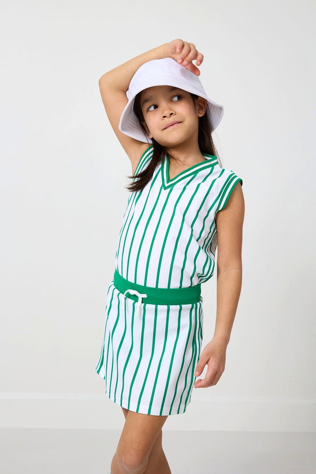 Girls V-Neck Tank Top- Kelly Green Stripe image number 3
