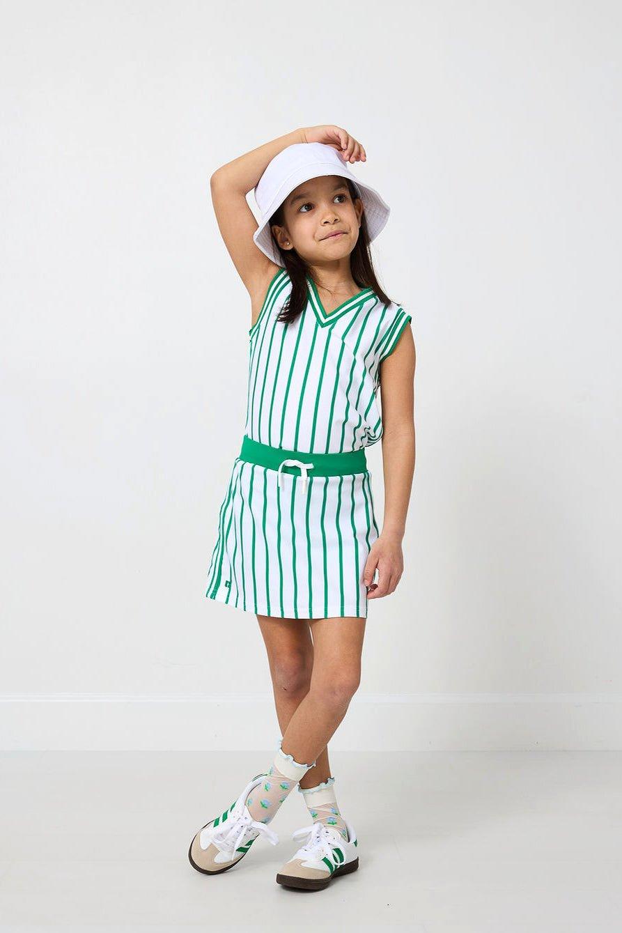 Girls V-Neck Tank Top- Kelly Green Stripe image number 1