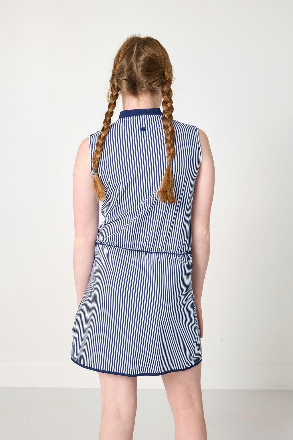 Girls Sleeveless Dress- Navy Stripe image number 3