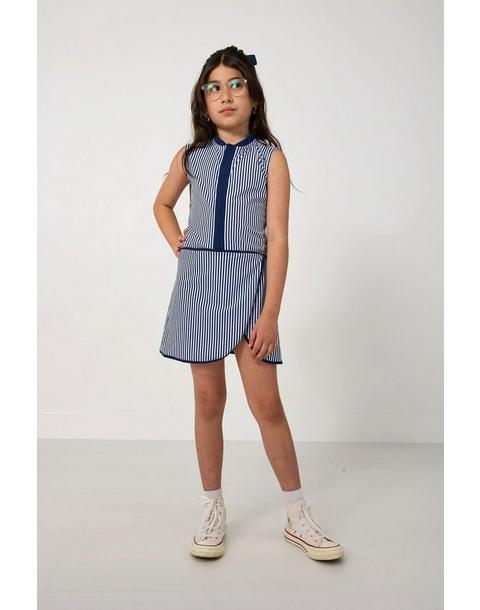 Girls Sleeveless Dress- Navy Stripe