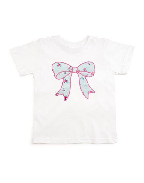 Sky Blue Floral Bow Patch Short Sleeve T-Shirt