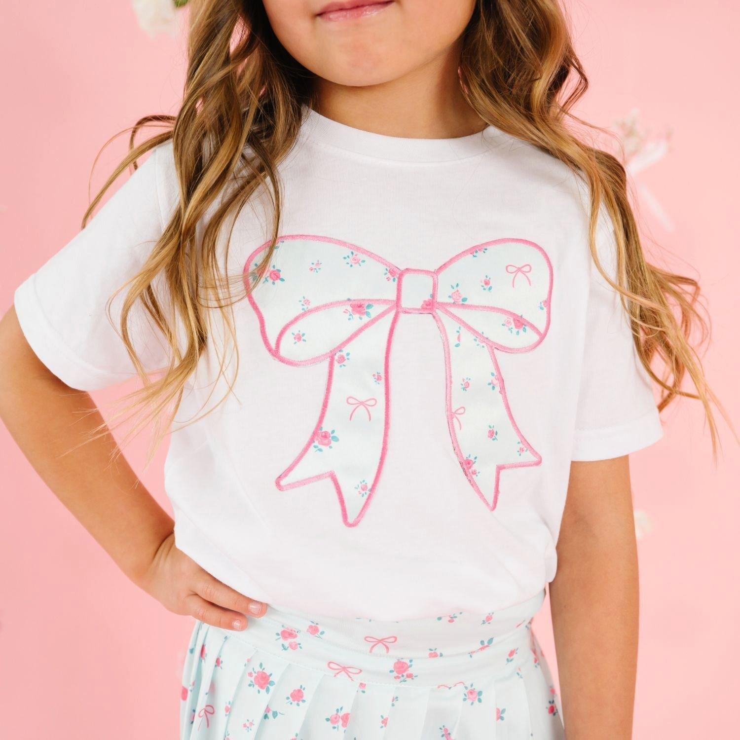 Sky Blue Floral Bow Patch Short Sleeve T-Shirt image number 2