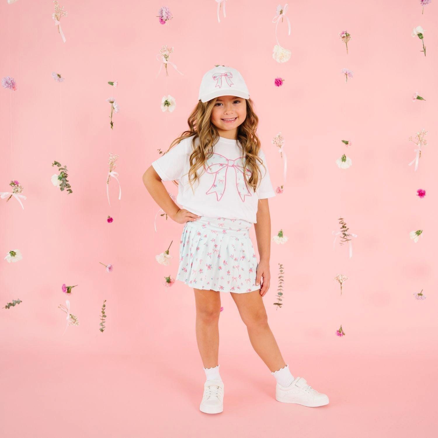 Sky Blue Floral Bow Patch Short Sleeve T-Shirt image number 1