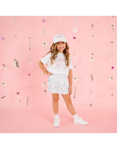 Sky Blue Floral Bow Patch Short Sleeve T-Shirt