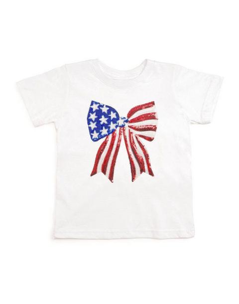 Patriotic Sequin Bow Patch Short Sleeve T-Shirt