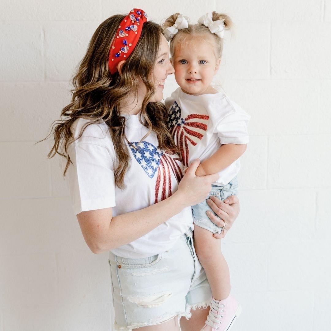 Patriotic Sequin Bow Patch Short Sleeve T-Shirt image number 3