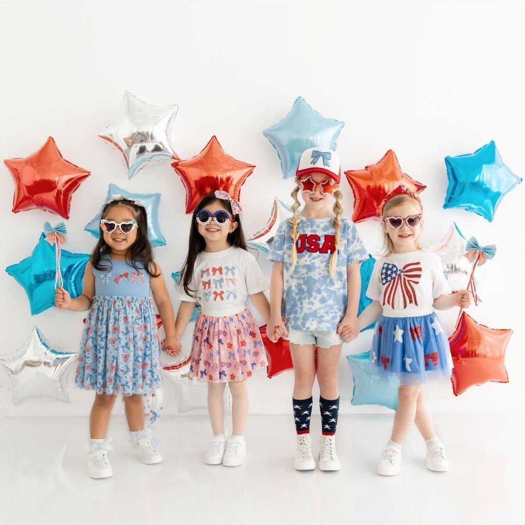 Patriotic Sequin Bow Patch Short Sleeve T-Shirt image number 4