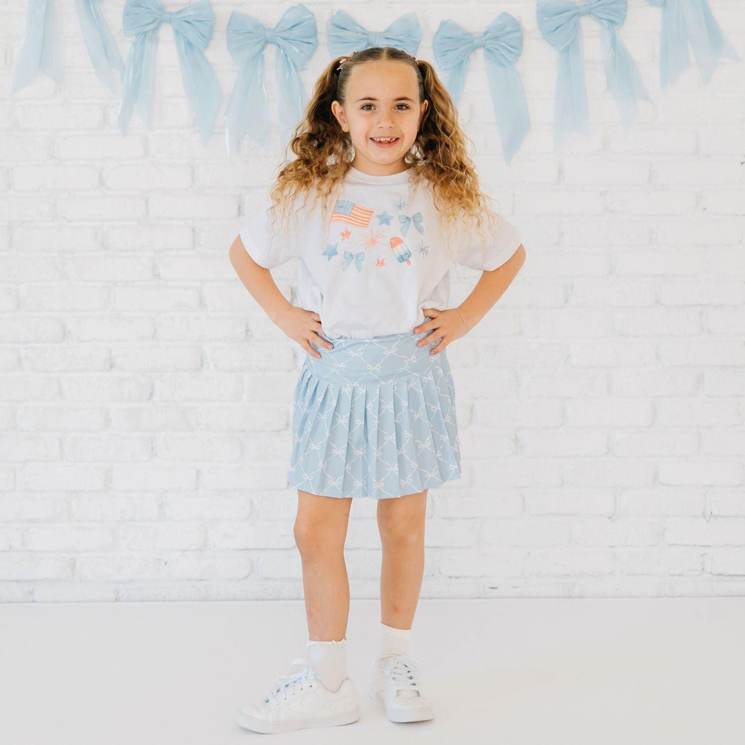 Sky Blue Bow Trellis Athletic Skort image number 1