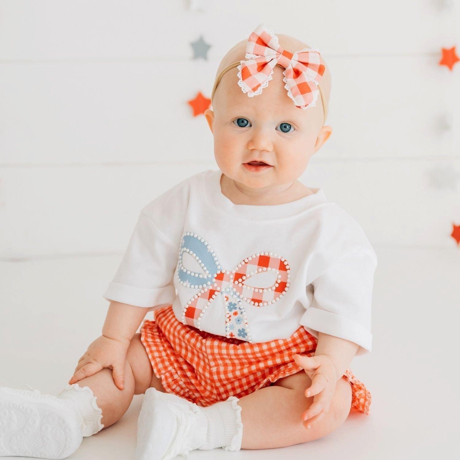 Patchwork Bow Patch Short Sleeve Romper image number 1