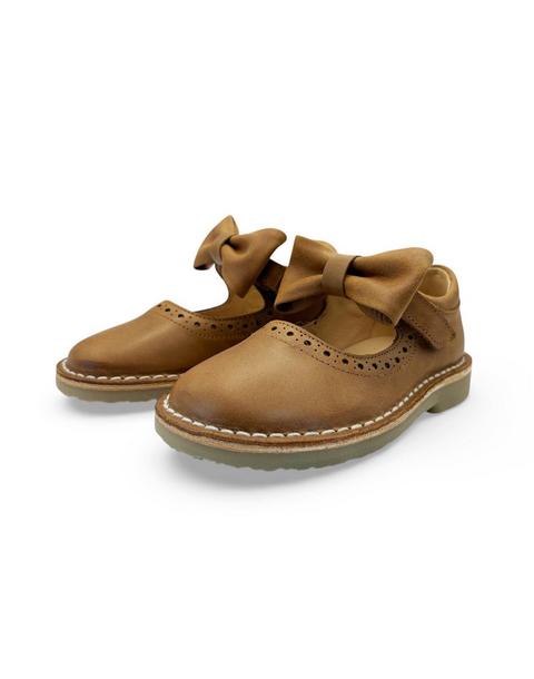 Martha Bow Mary Jane Kids Shoe Tan Leather