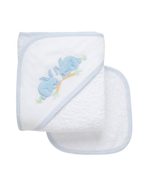 Blue Bunny Baby Hooded Towel & Washcloth Set