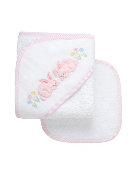 Pink Bunny Baby Hooded Towel & Washcloth Set