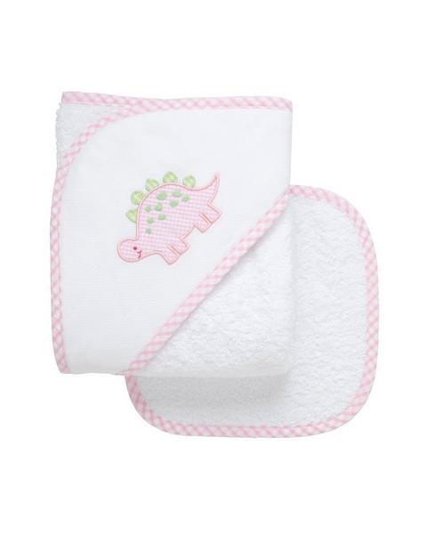 Pink Dino Baby Hooded Towel & Washcloth Set