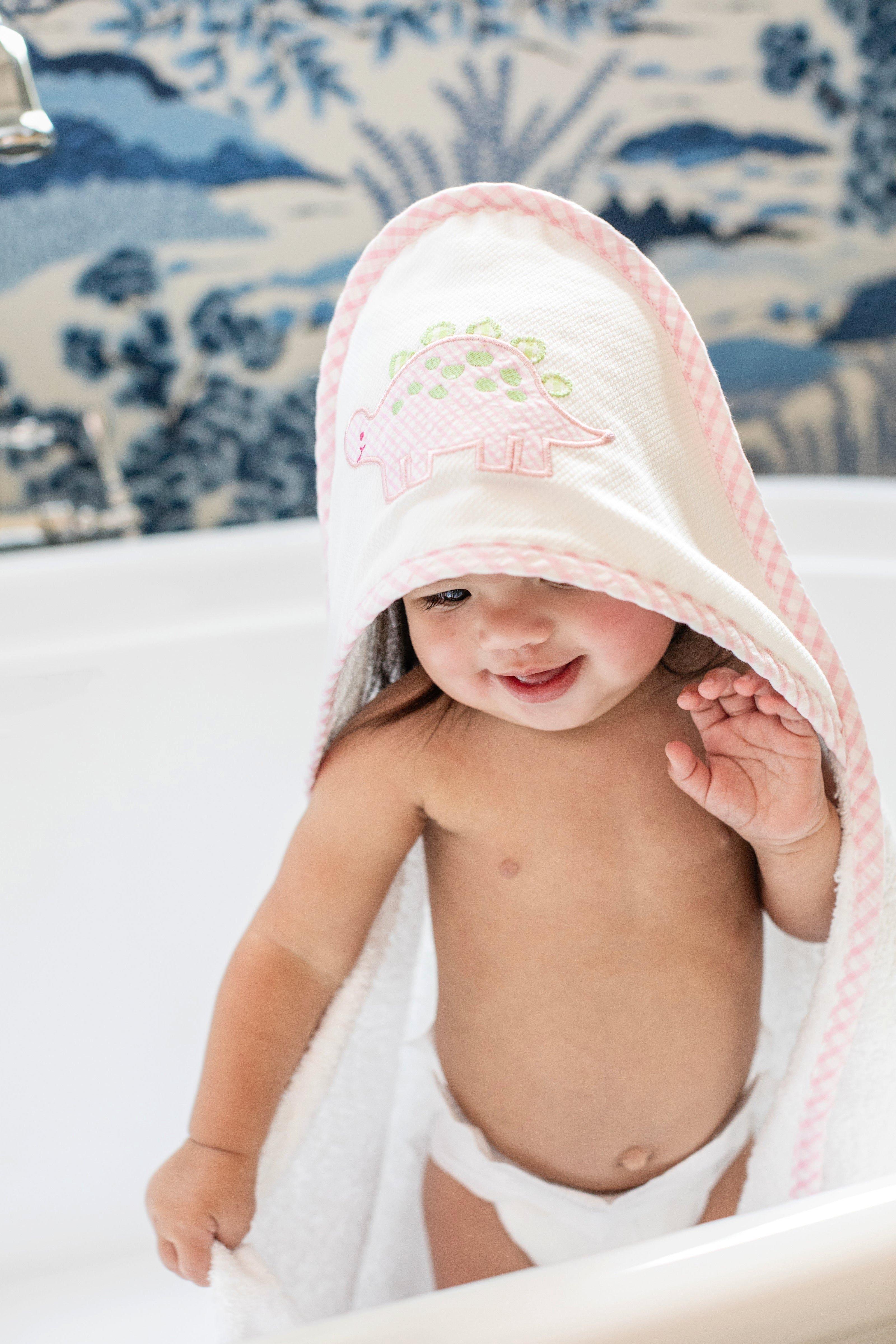 Pink Dino Baby Hooded Towel & Washcloth Set image number 1