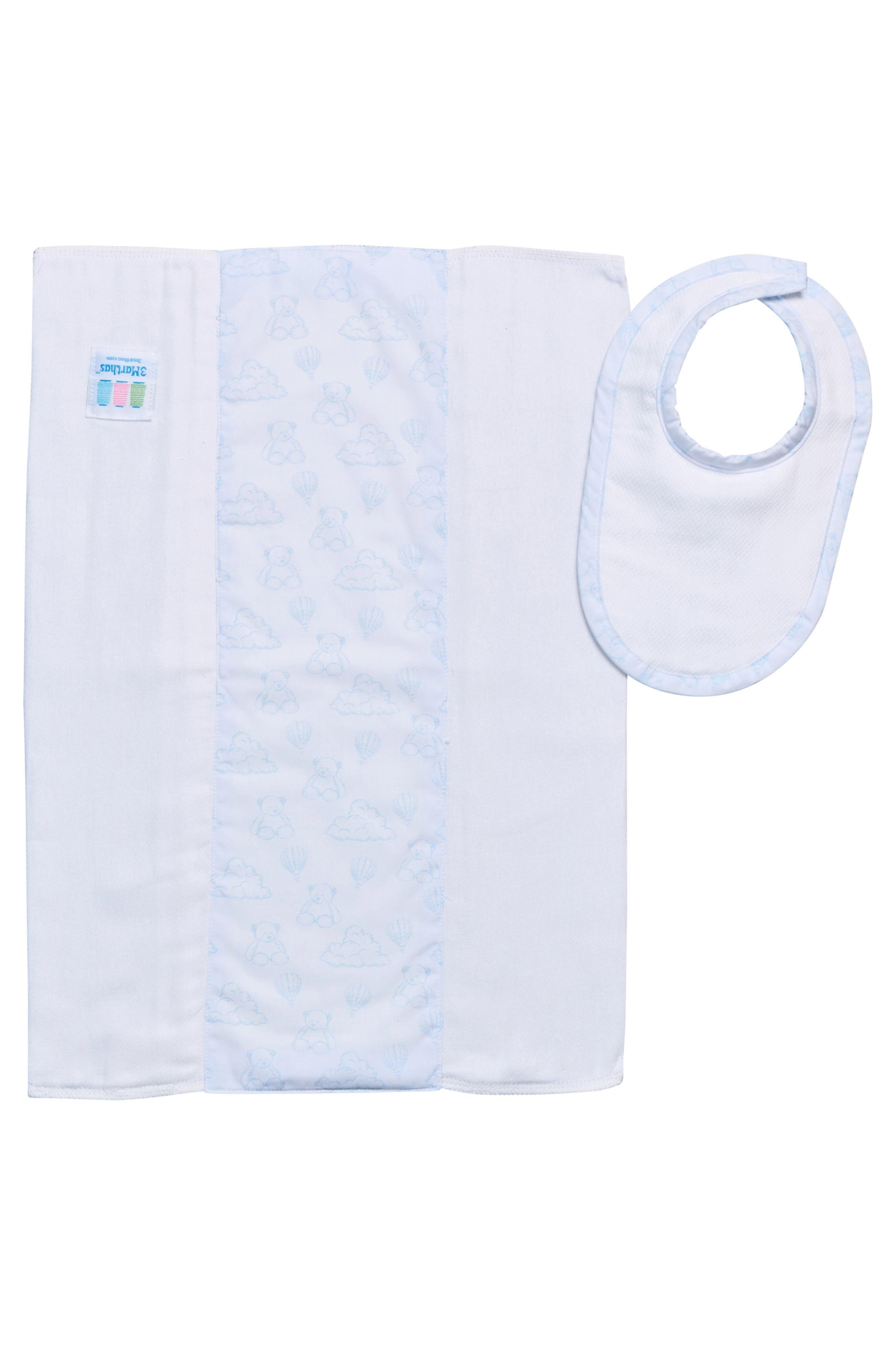Blue Teddy Bear Toile Drooler Bib & Burp Cloth Set image number 1