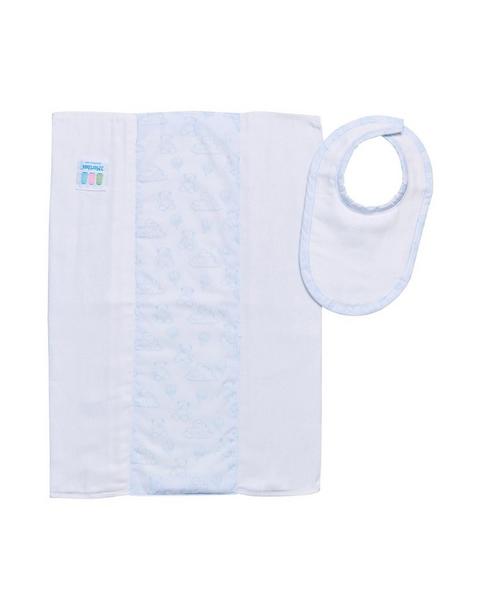 Blue Teddy Bear Toile Drooler Bib & Burp Cloth Set