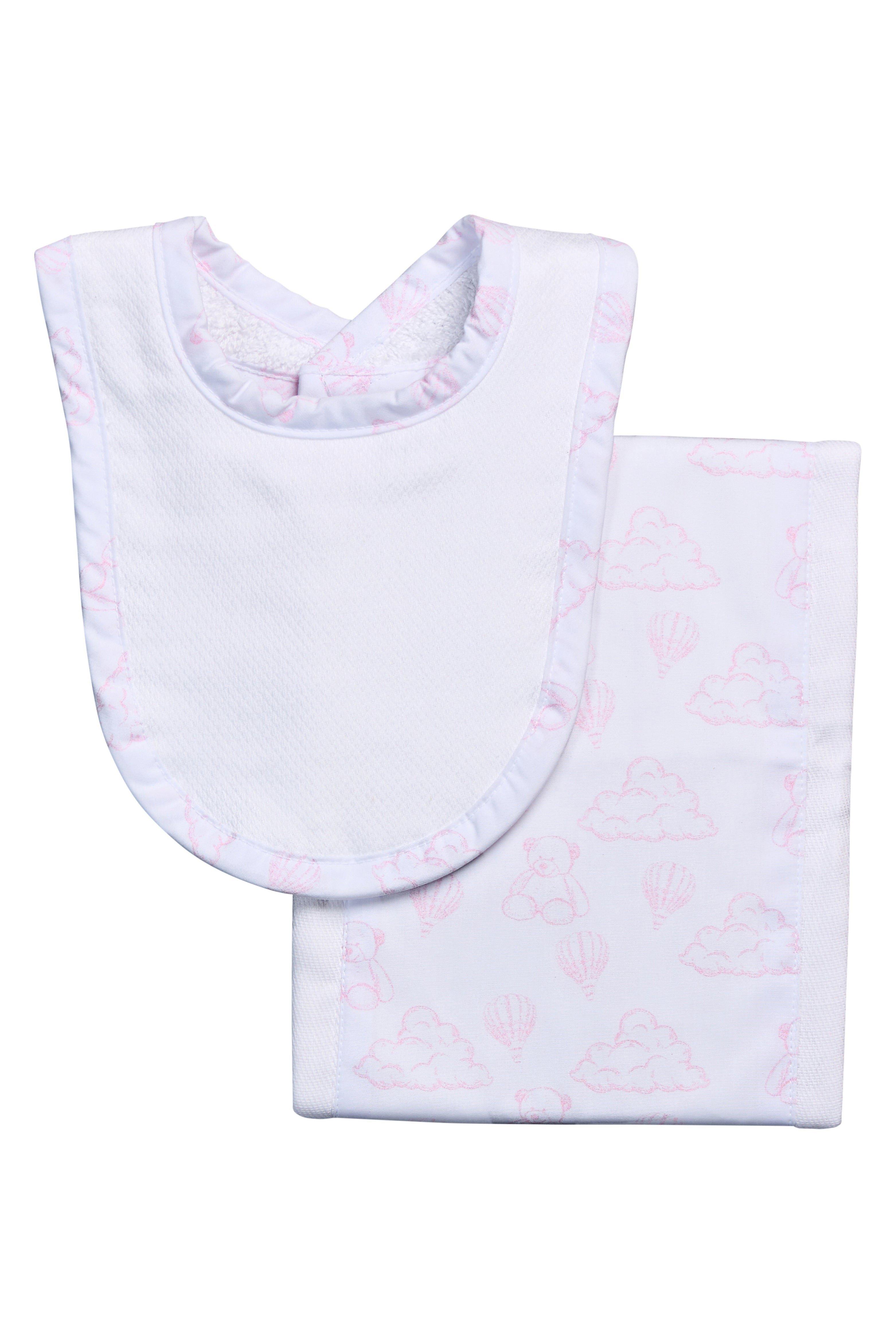 Pink Teddy Bear Toile Drooler Bib & Burp Cloth Set image number 0