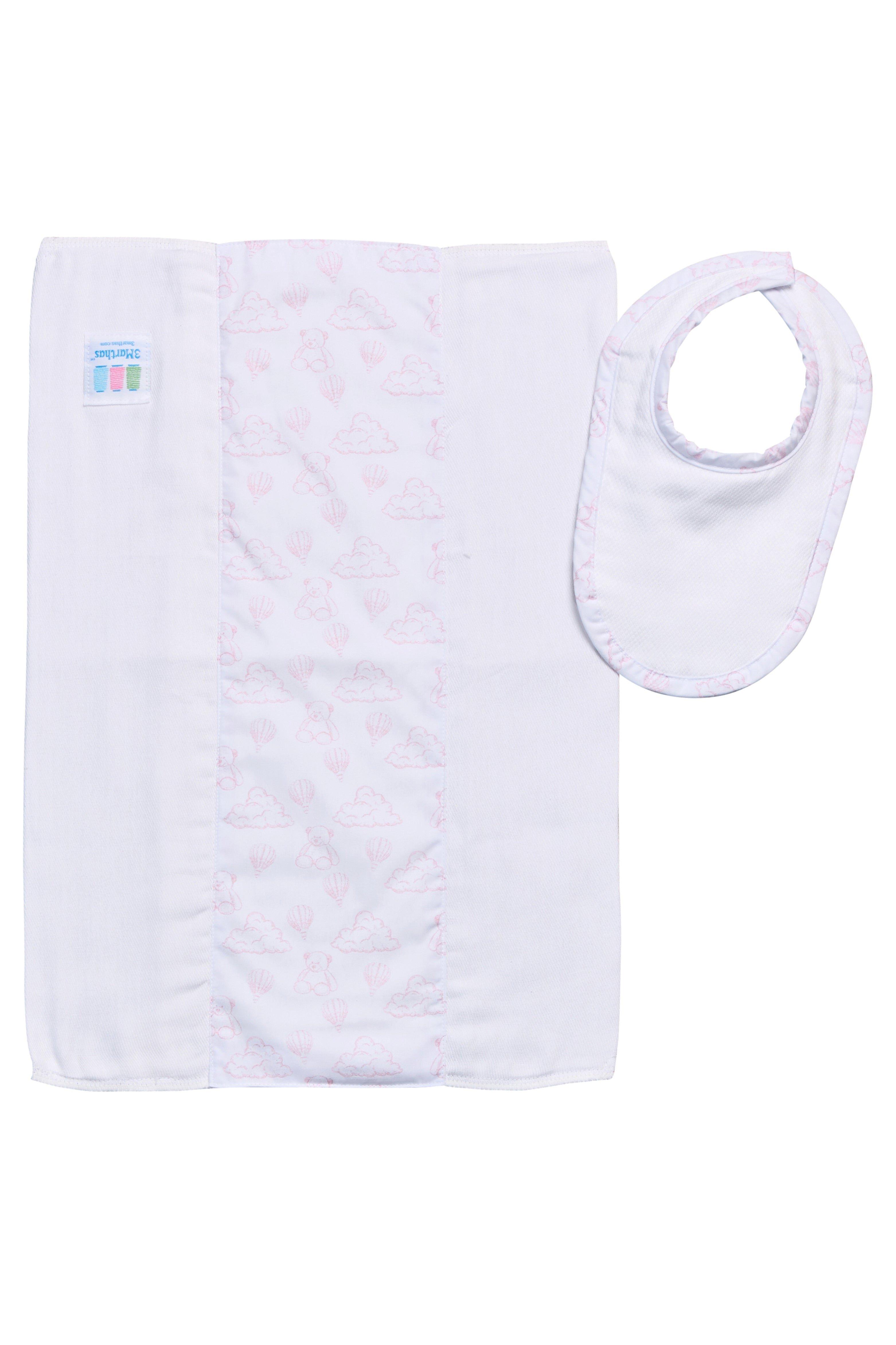 Pink Teddy Bear Toile Drooler Bib & Burp Cloth Set