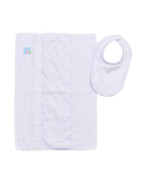 Pink Teddy Bear Toile Drooler Bib & Burp Cloth Set