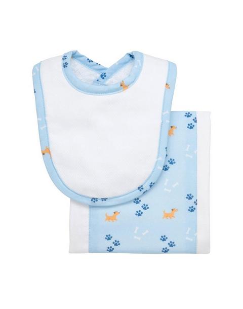 Blue Puppy Drooler Bib & Burp Cloth Set