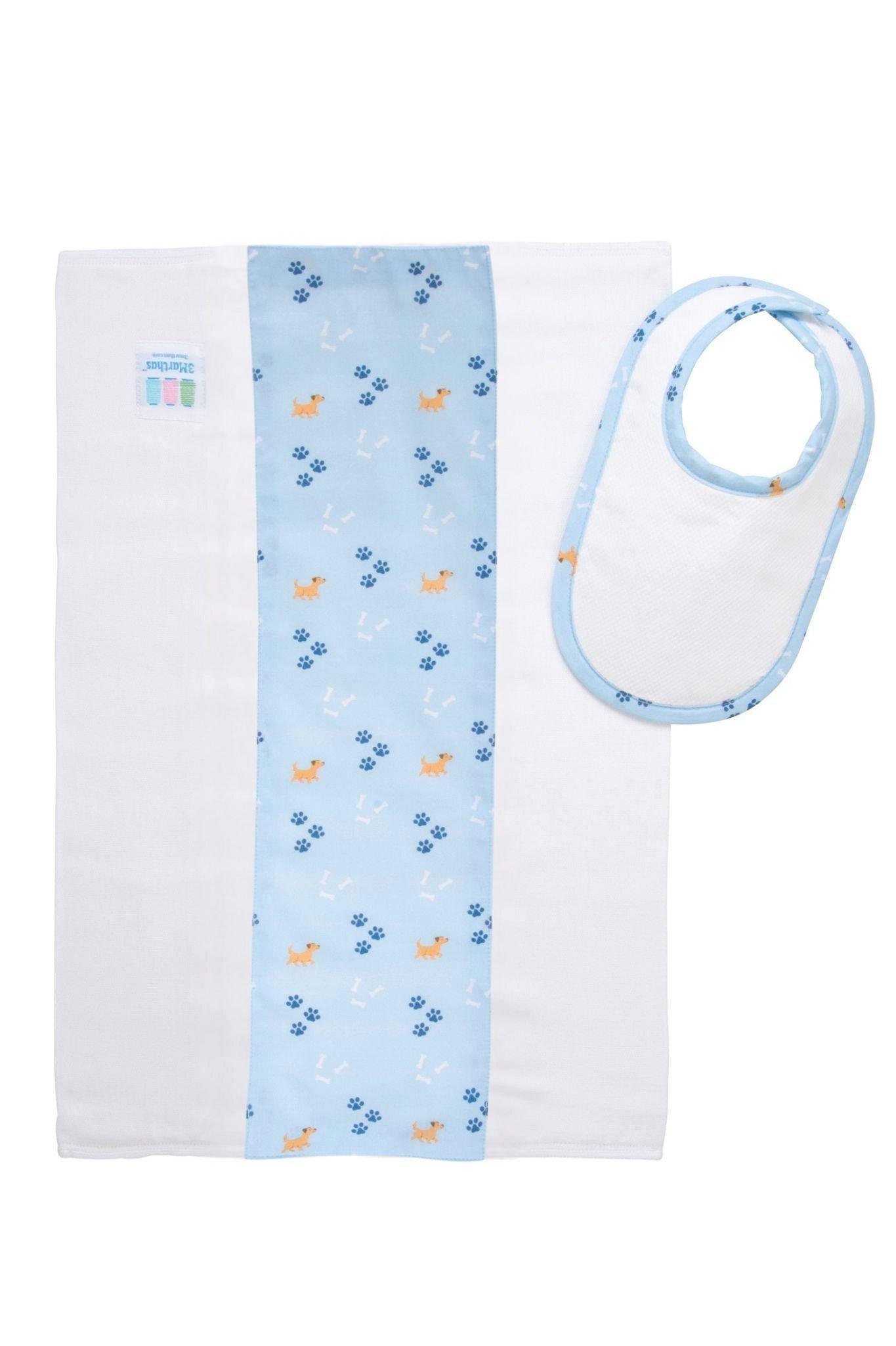 Blue Puppy Drooler Bib & Burp Cloth Set image number 1