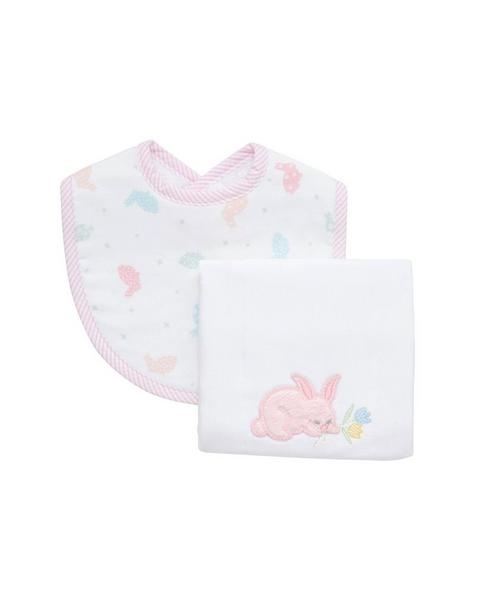 Pink Bunny Boxed Bib & Burp Set