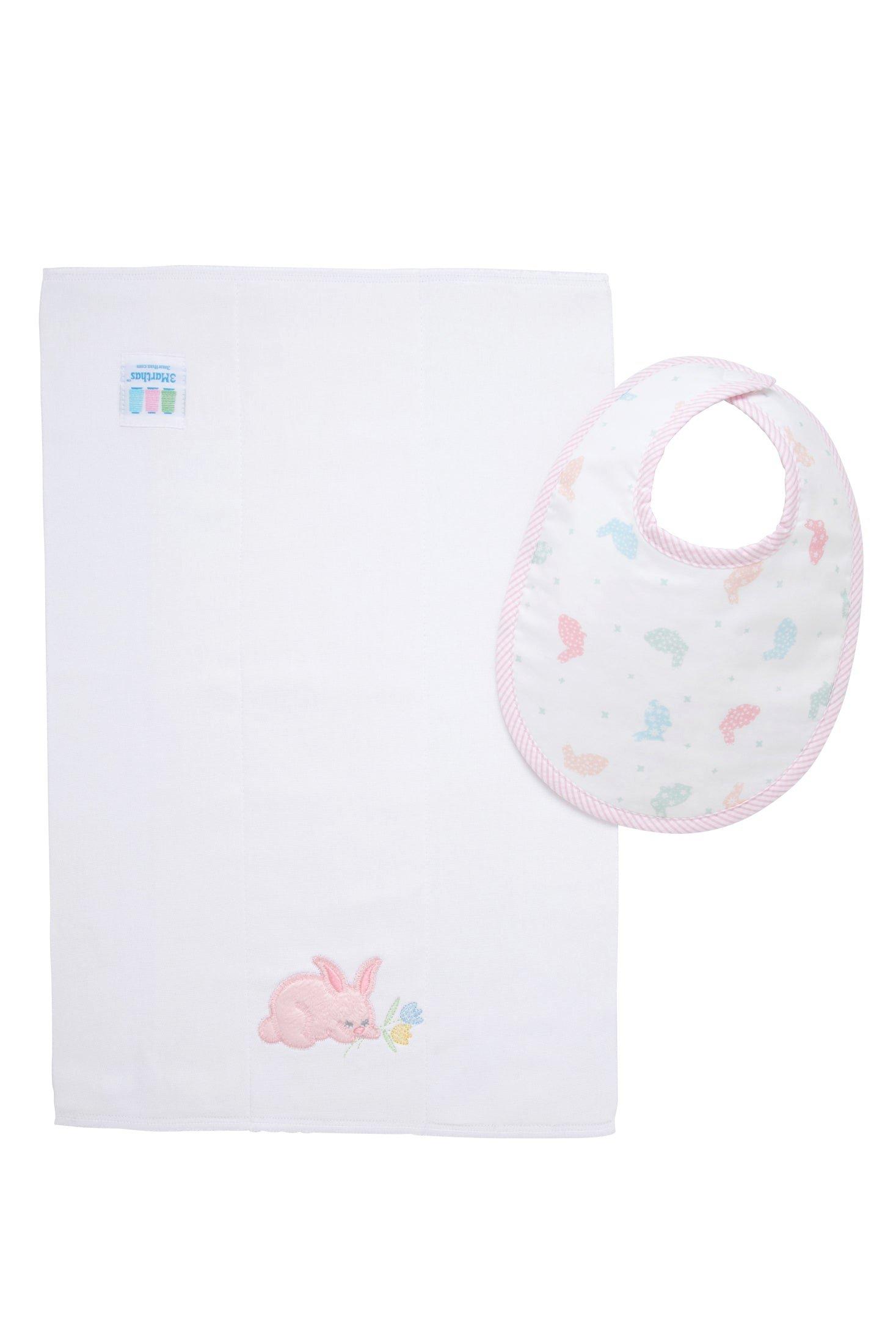 Pink Bunny Boxed Bib & Burp Set image number 1
