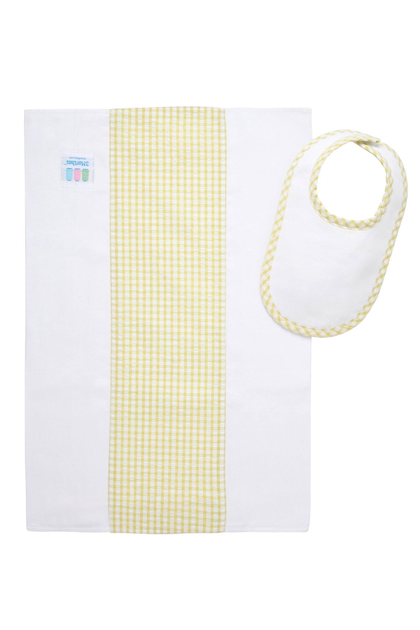 Green Check Drooler Bib & Burp Cloth Set image number 1