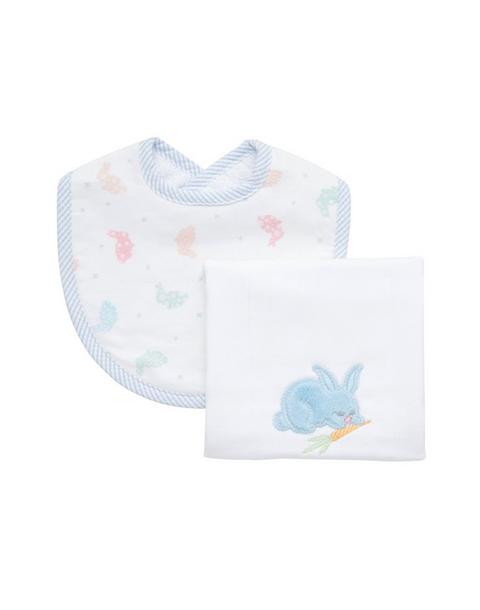 Blue Bunny Boxed Bib & Burp Set