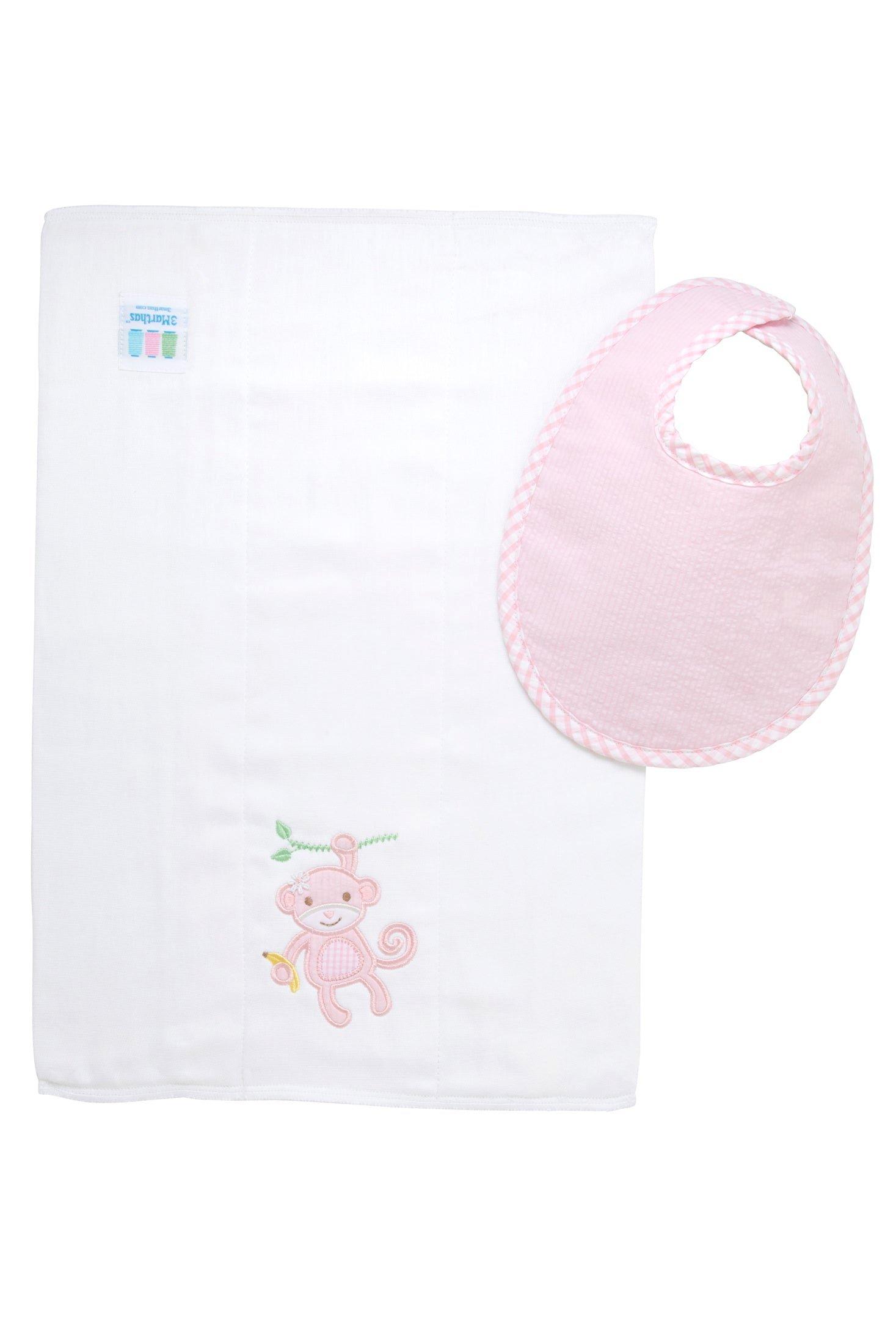 Pink Monkey Boxed Bib & Burp Set image number 2