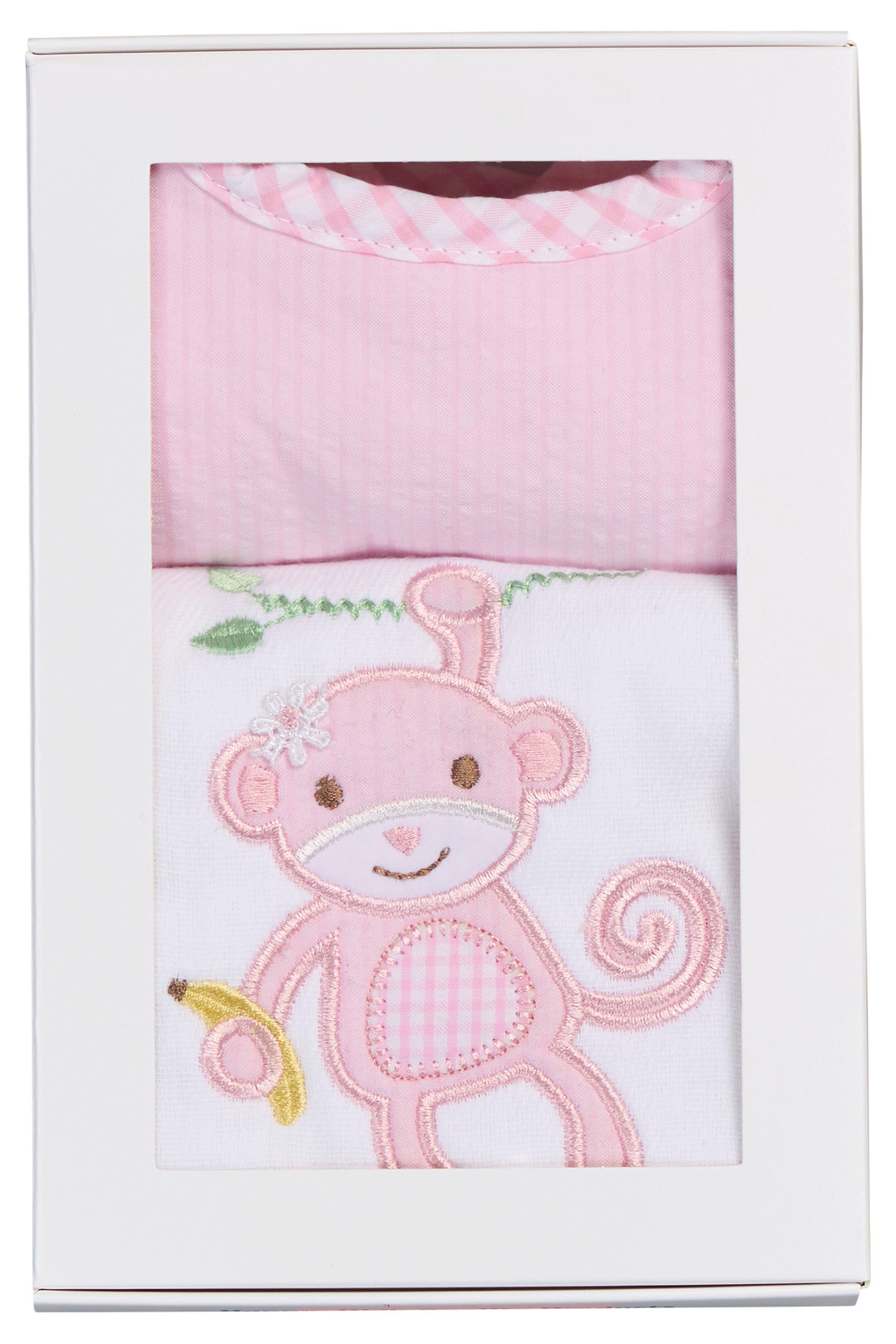 Pink Monkey Boxed Bib & Burp Set image number 1