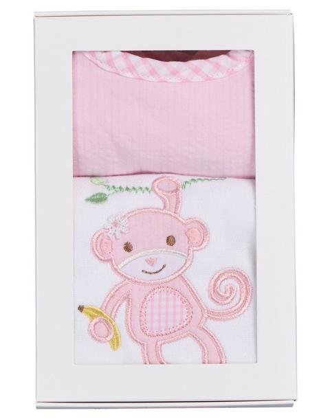 Pink Monkey Boxed Bib & Burp Set