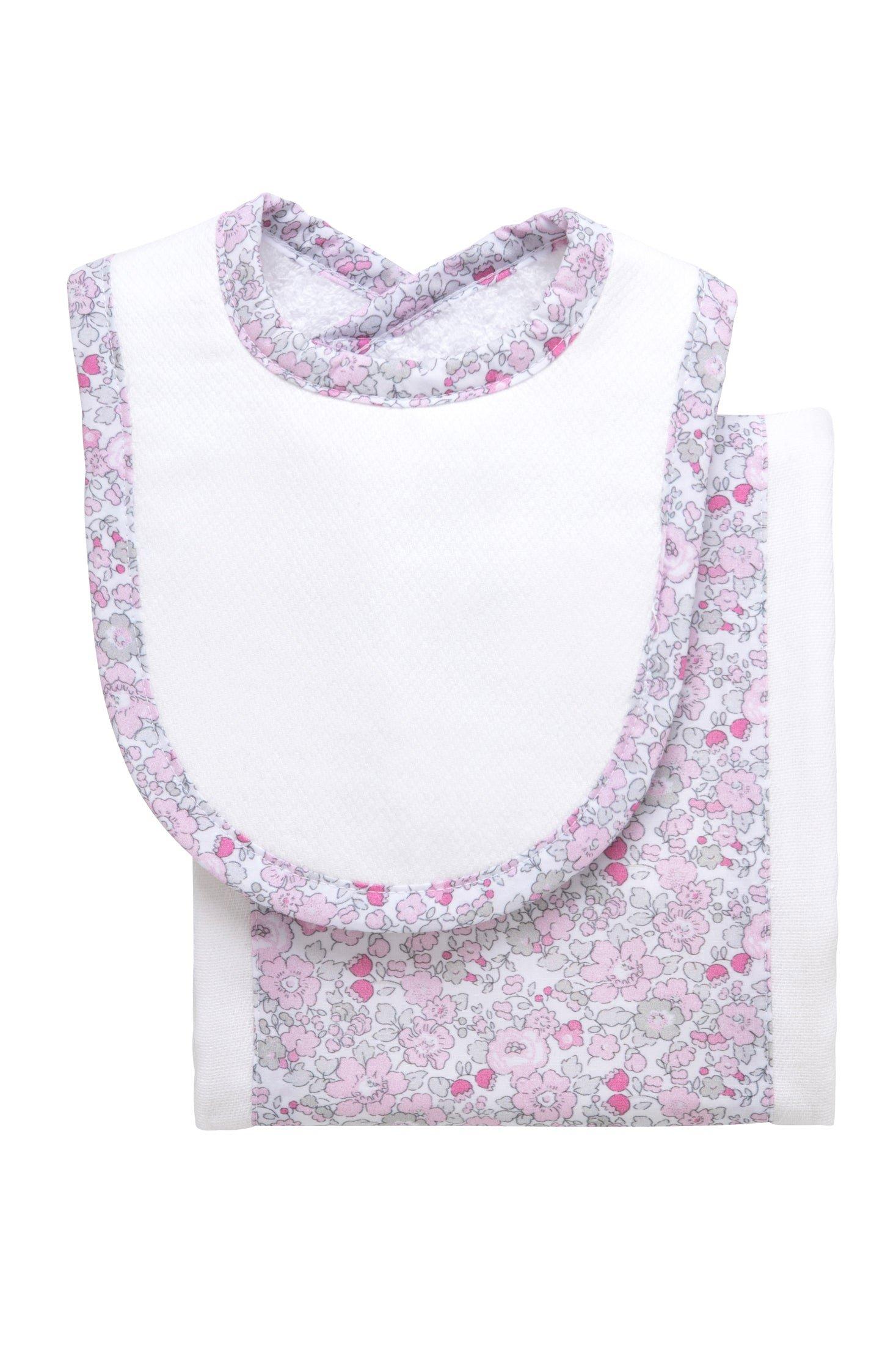 Pink Elephant Floral Drooler Bib & Burp Cloth Set