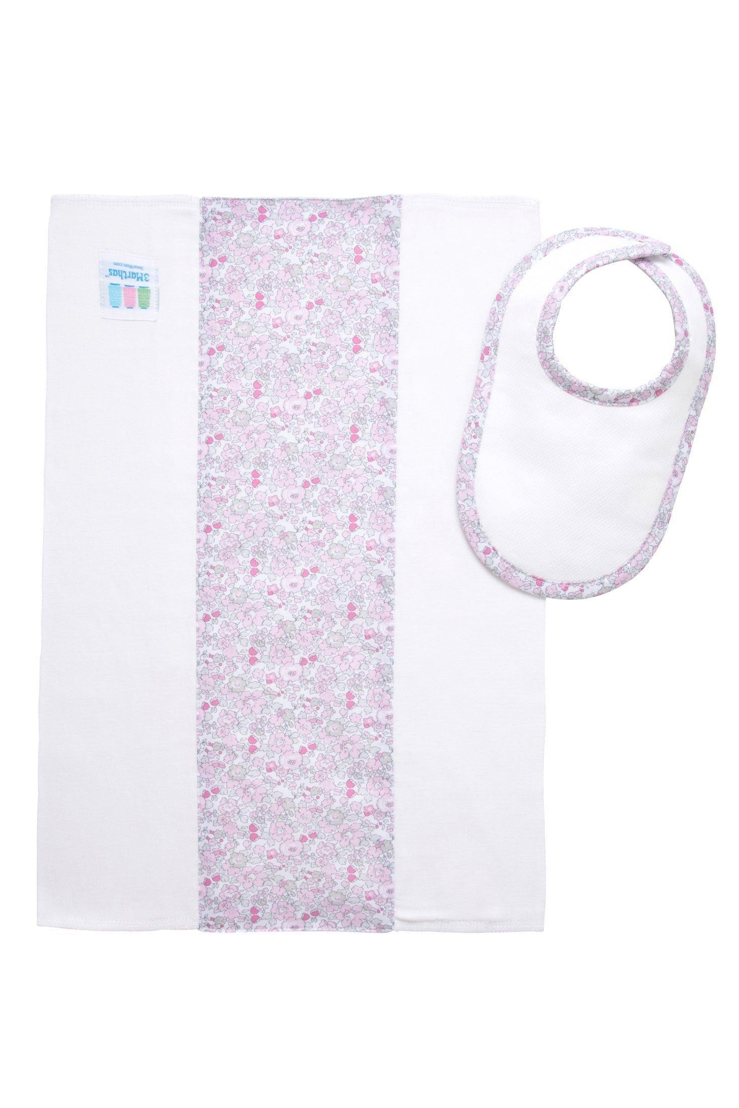 Pink Elephant Floral Drooler Bib & Burp Cloth Set