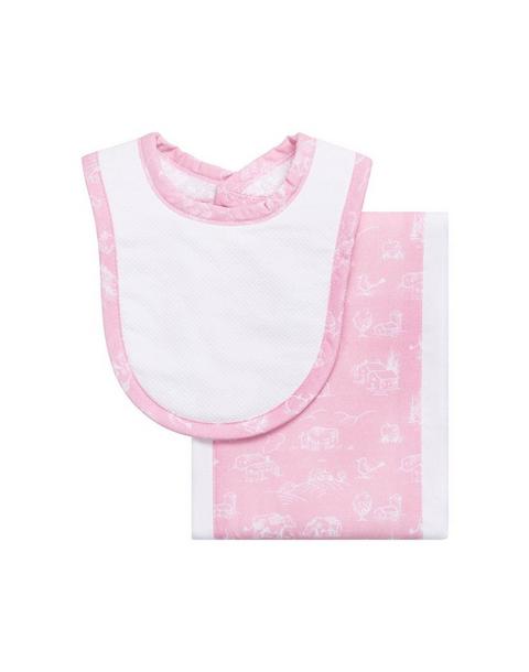 Pink Cow Drooler Bib & Burp Cloth Set