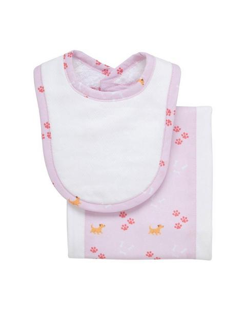 Pink Puppy Drooler Bib & Burp Cloth Set