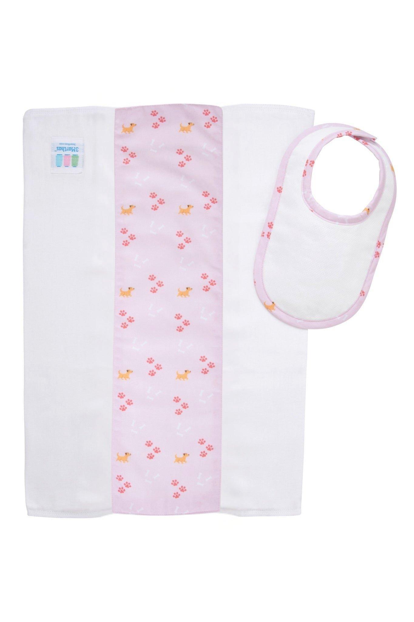 Pink Puppy Drooler Bib & Burp Cloth Set image number 1