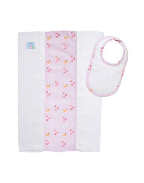 Pink Puppy Drooler Bib & Burp Cloth Set