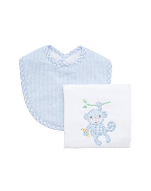 Blue Monkey Boxed Bib & Burp Set