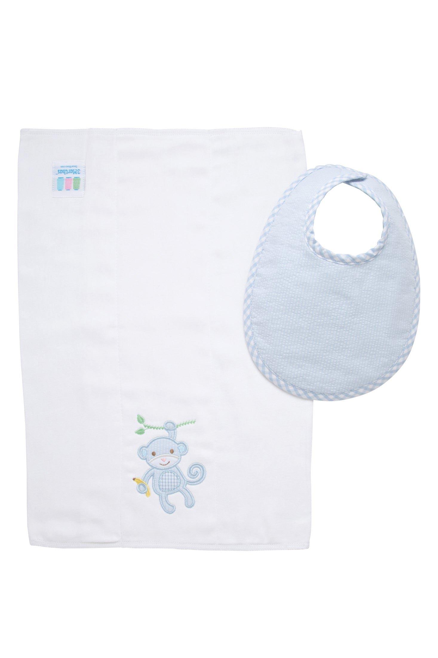 Blue Monkey Boxed Bib & Burp Set image number 1