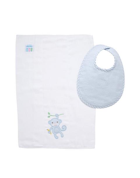 Blue Monkey Boxed Bib & Burp Set