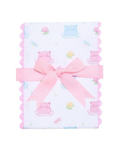 Pink Hippo Fancy Fabric Burp Cloth