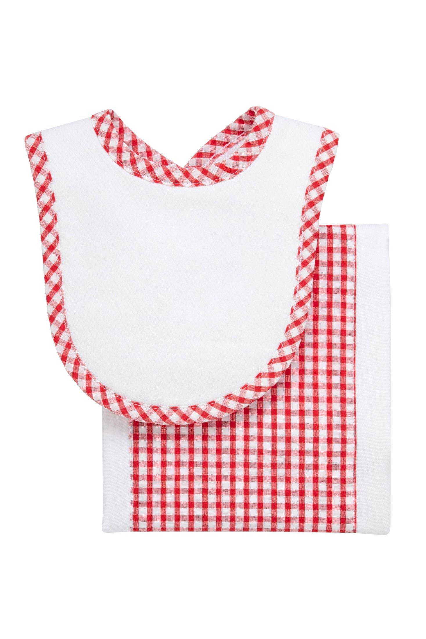 Red Check Drooler Bib & Burp Cloth Set
