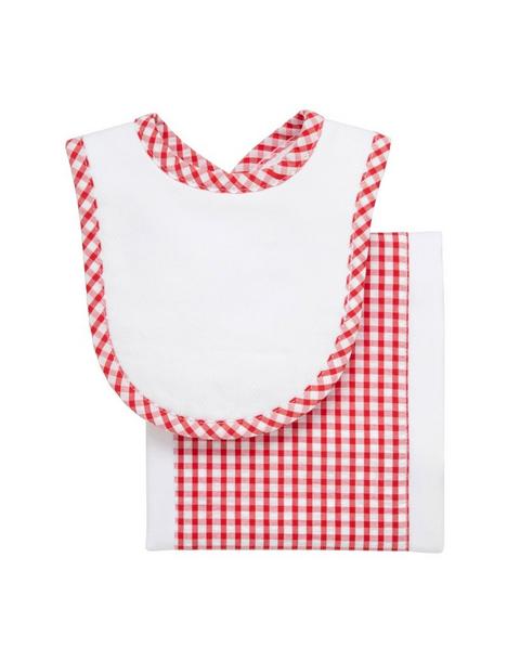 Red Check Drooler Bib & Burp Cloth Set