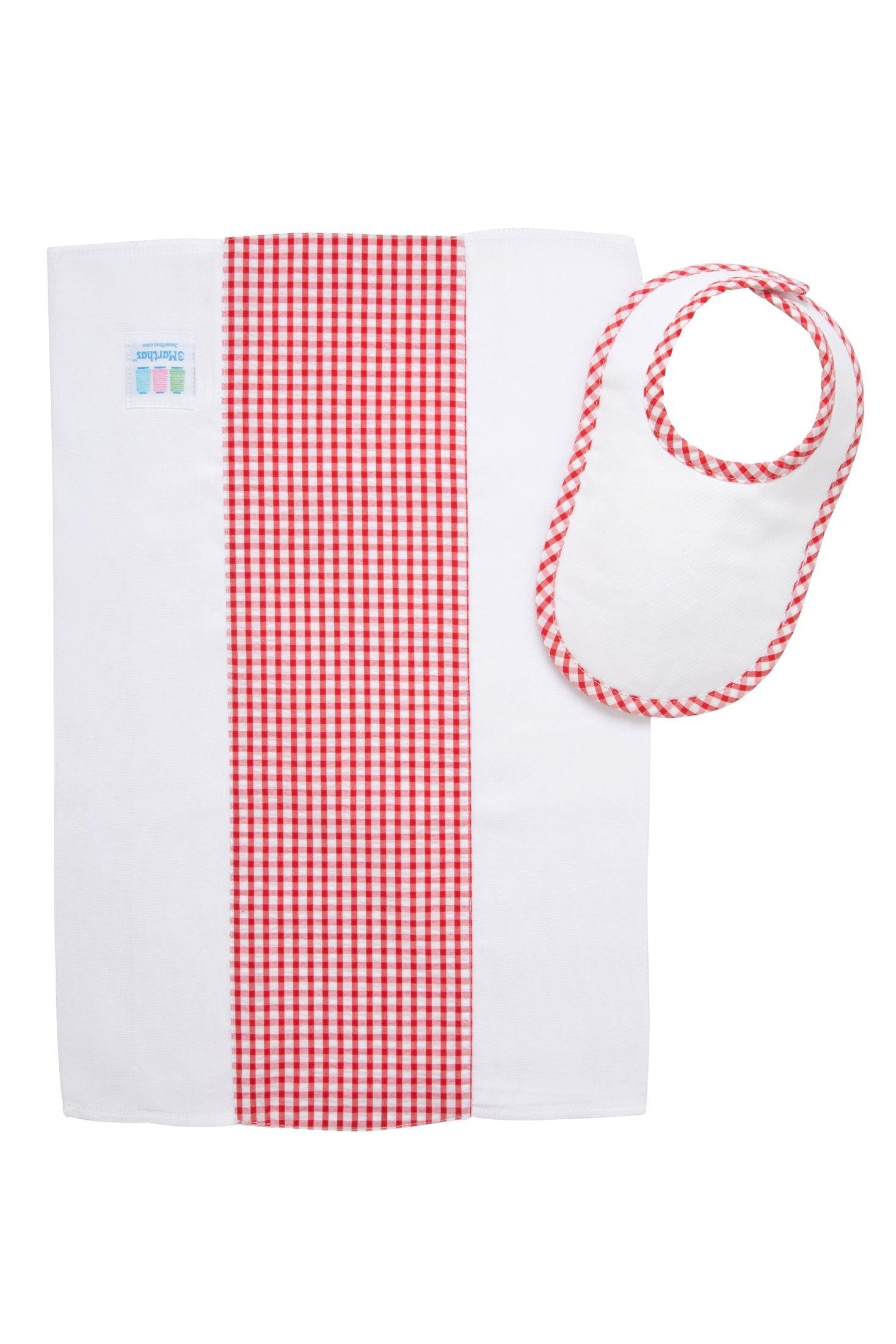 Red Check Drooler Bib & Burp Cloth Set