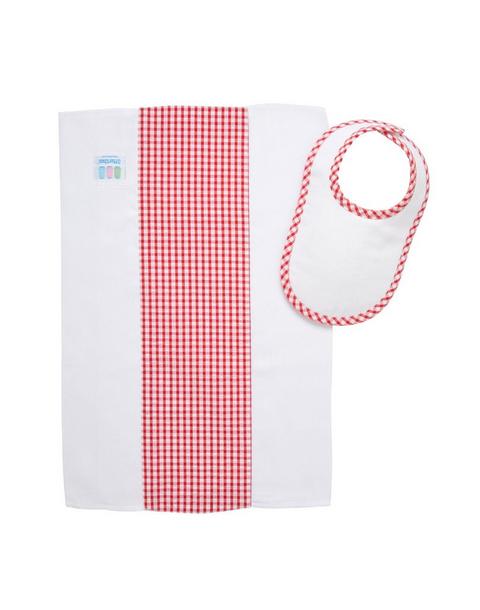 Red Check Drooler Bib & Burp Cloth Set
