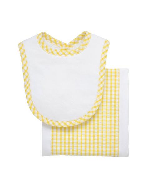 Yellow Check Drooler Bib & Burp Cloth Set